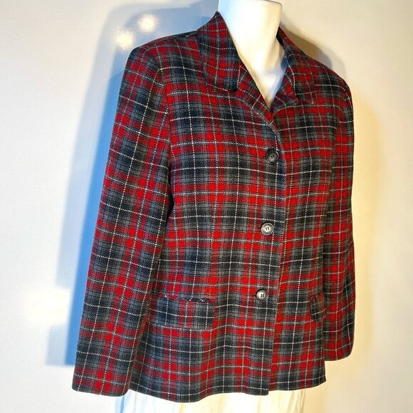 Plaid Blazer with Red and Black Checkered Pattern - Picture 1 of 9